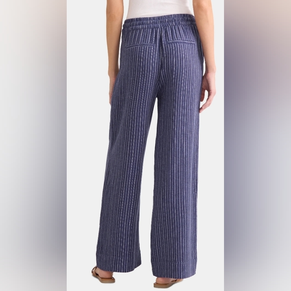Nwt Linen Blend Womens Striped Blue Pants - Picture 4 of 4